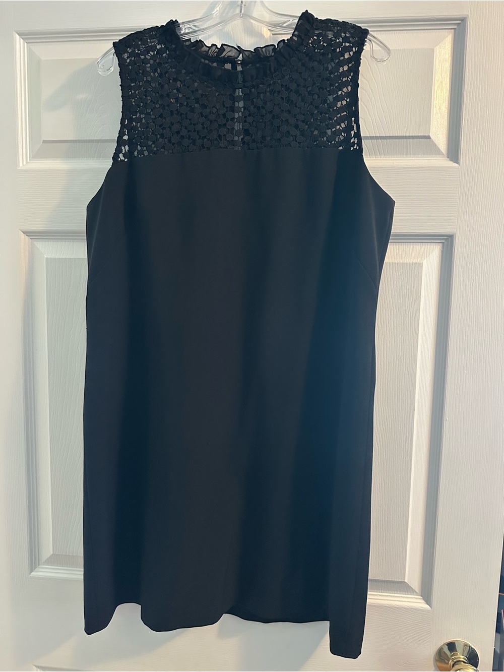 Karl Lagerfeld Black Sleeveless Mini Dress with Crochet Yoke